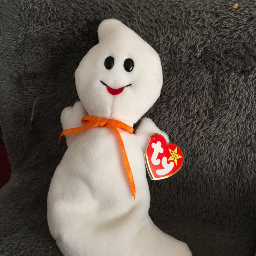 TY Ghost Plush with Orange Ribbon